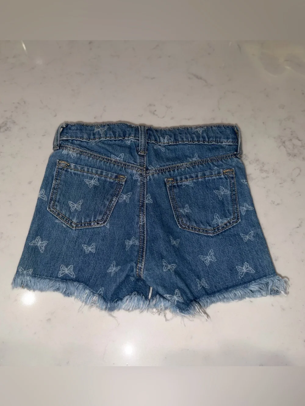 Old Navy Blue Denim Butterfly Print Frayed Hem Shorts
